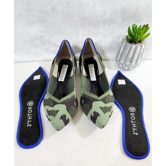 Rothys Womens Olive Green Camouflage Point Toe Ballet Flat Shoes Knit Size W10 - Picture 4 of 11